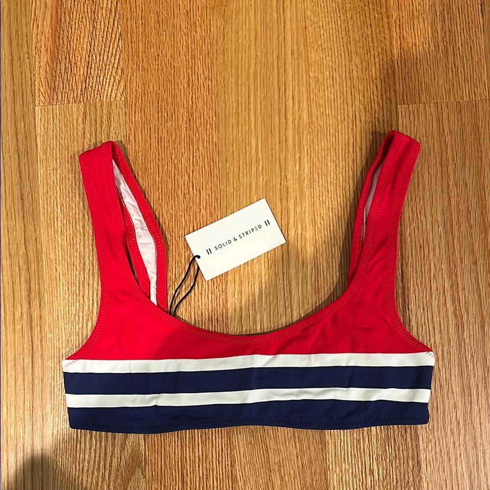 Solid & Striped Vibrant Red, White, and Navy Bikini Top - Small